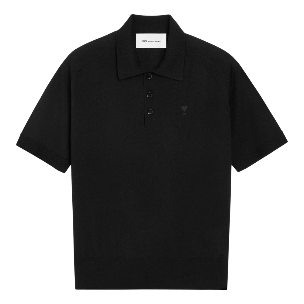 Ami Paris Men's Black Polo Shirts, M, Quota Short Sleeves Polo