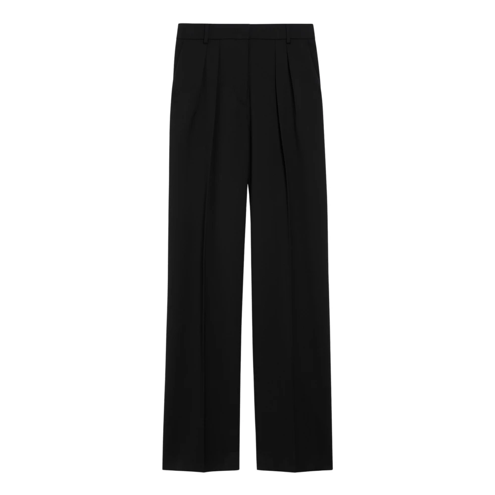 SPORTMAX Zwarte Wollen Stretch Wijde Pijp Broek Black Dames