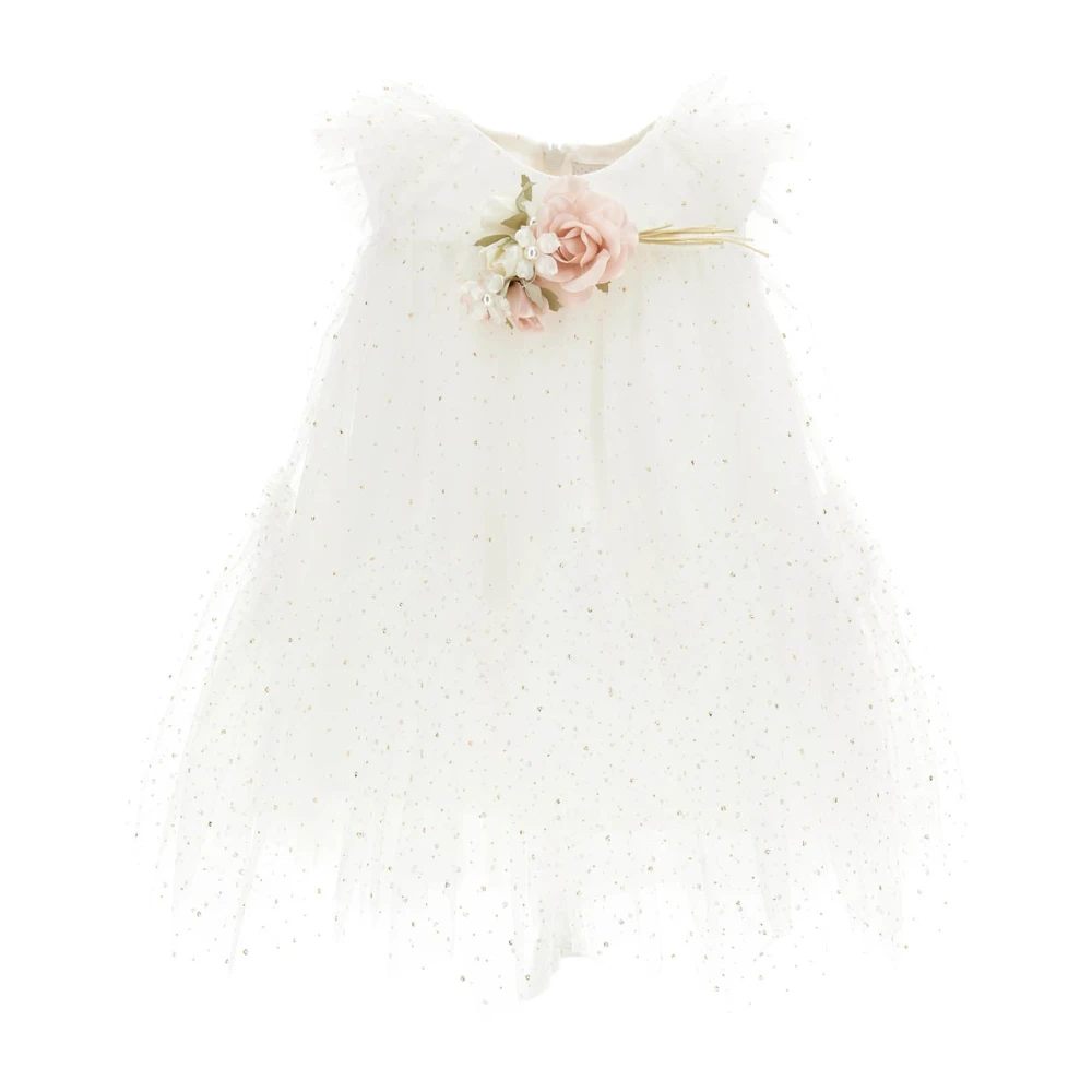 Monnalisa Girls White Tulle Dress - Kids Occasion Wear - 9 M - Kids