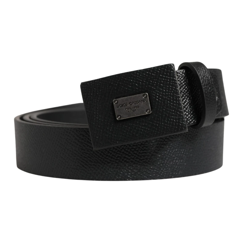 Dolce & Gabbana Men's Black Calfskin Leather Square Buckle Belt