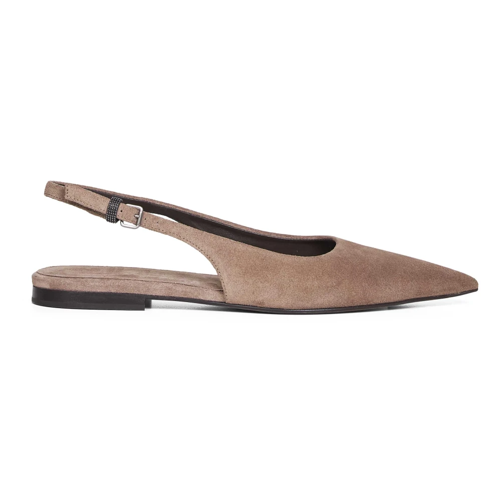 Brunello Cucinelli Women's Brown Suede Slingback Flats