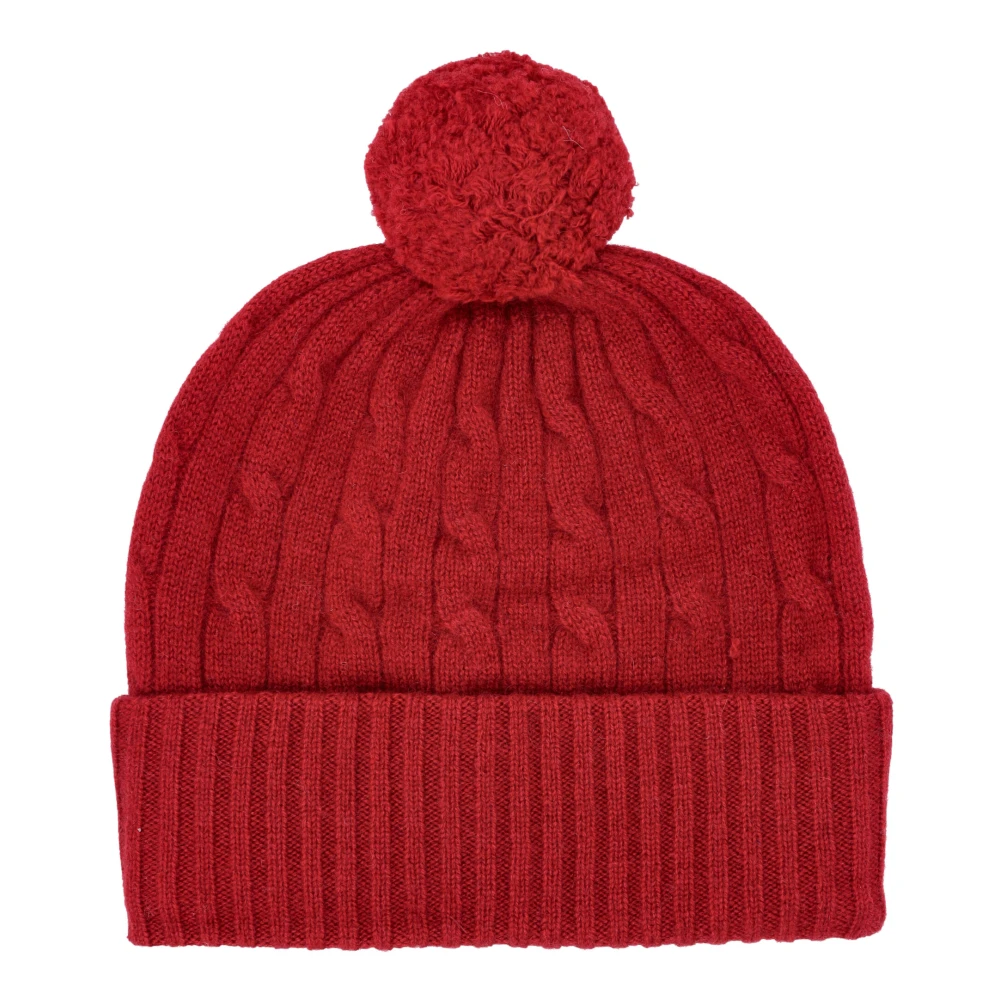 Ralph Lauren Rode Cable Knit Beanie met Pom-Pom Red Dames