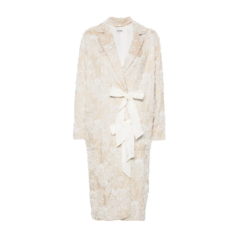 Bode Crème Beaded Jacquard Jas Beige Dames