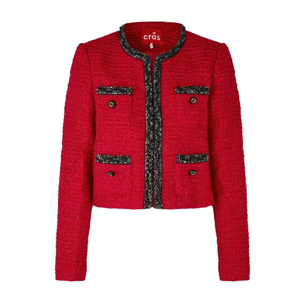 Cras Rode Boucle Jas met Contrasterende Rand Red Dames
