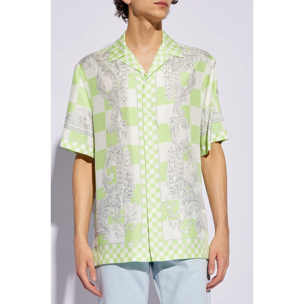 Versace Zijden shirt met korte mouwen Green Heren