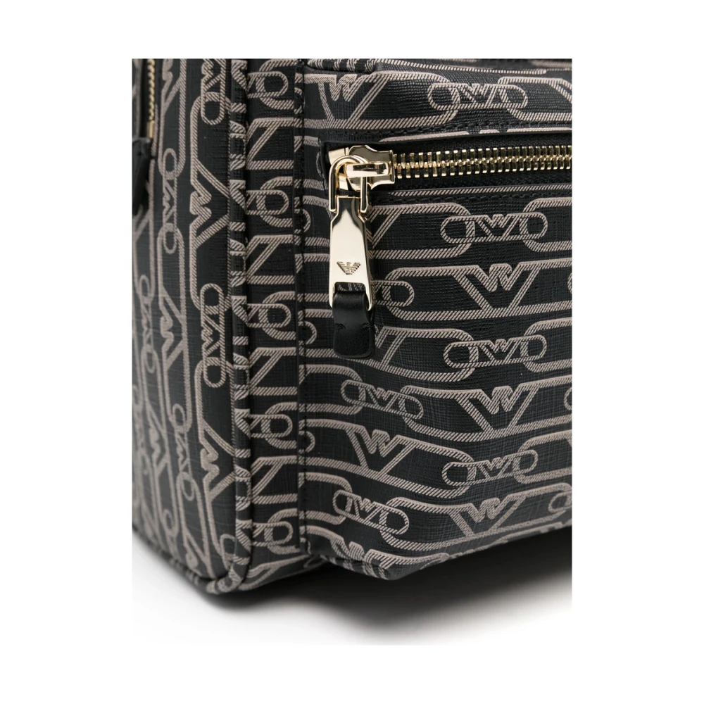 Emporio Armani Logo Print Rugzak Zwart Ecru Kunstleer Black Dames