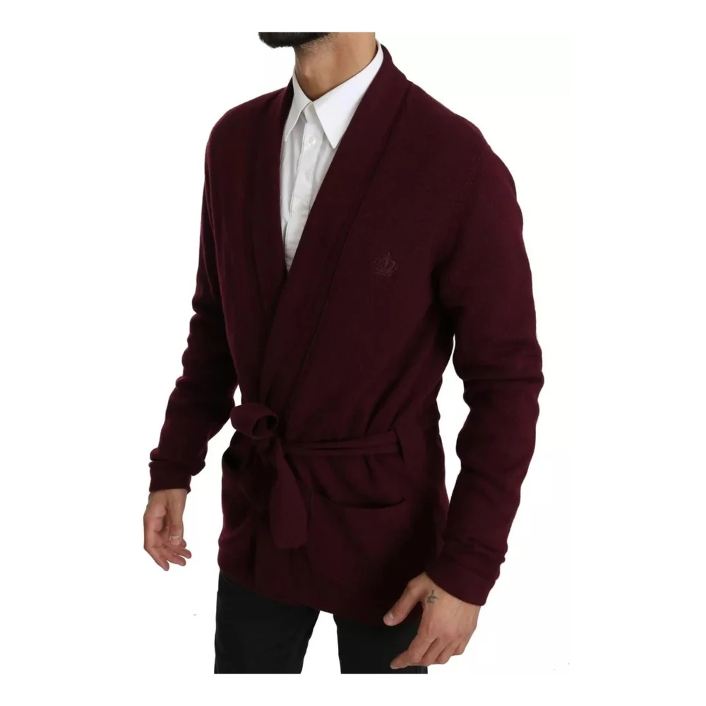 Dolce & Gabbana Luxe Cashmere Cardigan Sweater Maroon Brown Heren