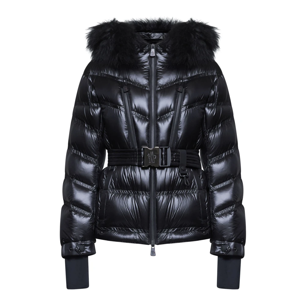 Moncler Zwarte Gewatteerde Donsjas met Nepbont Trim Black Dames