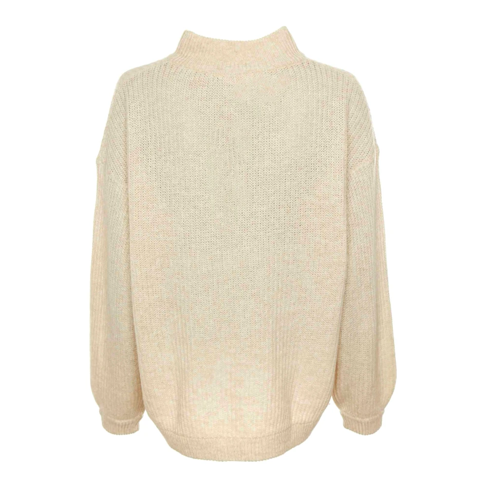 American vintage Gezellig Gebreide Trui met Turtleneck Beige Dames