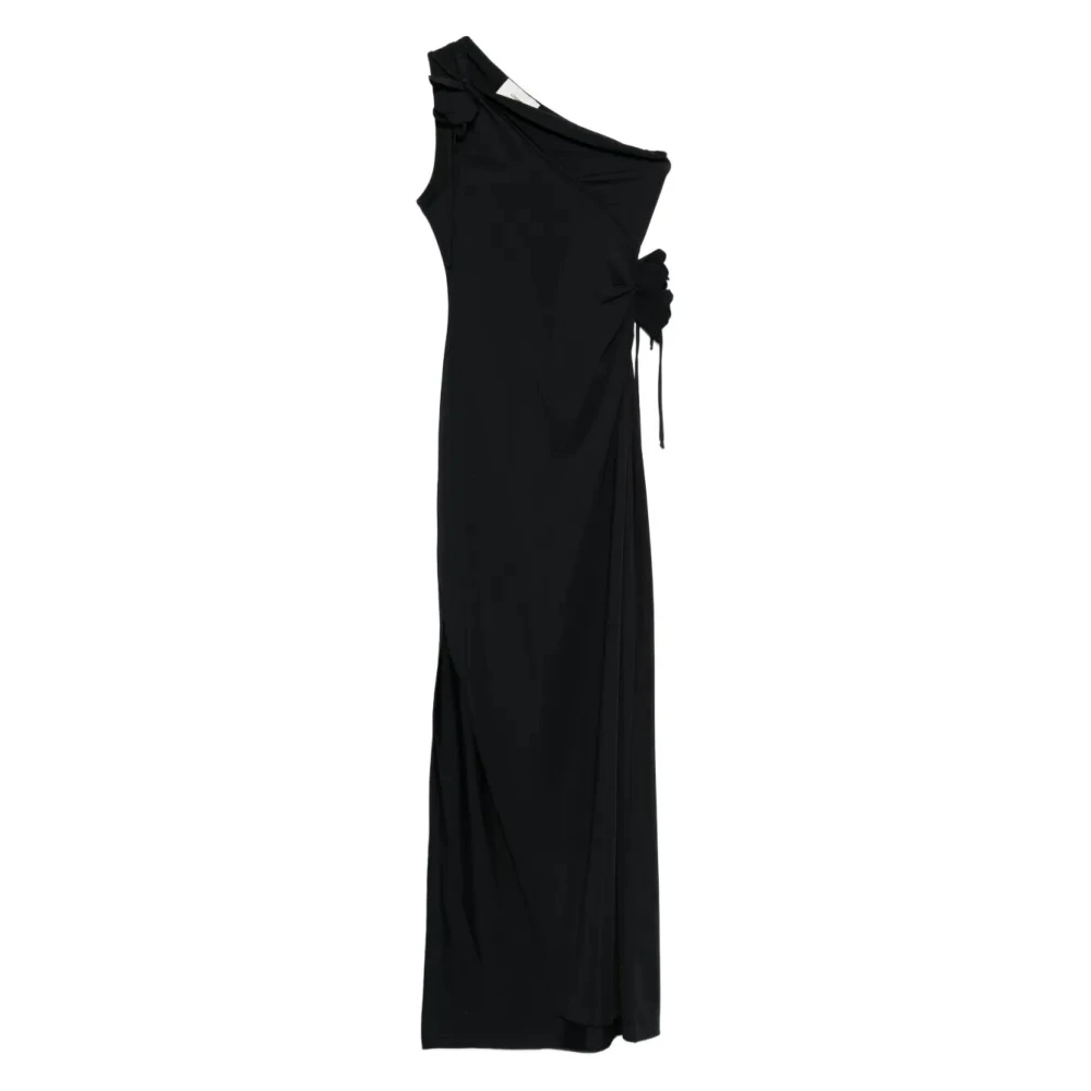 Coperni Women's Black Gowns, S, Floral Asymmetric Evening Dress