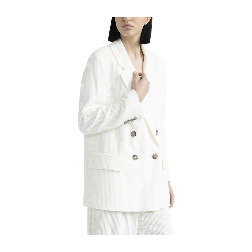 PESERICO Dubbelborstig blazer in viscose ribfluweel White Dames