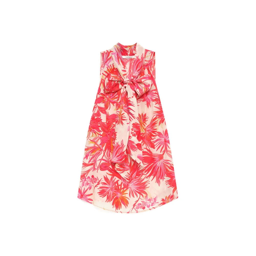 Maliparmi Women's Red Sleeveless Tops, S, Botanical Jungle Top