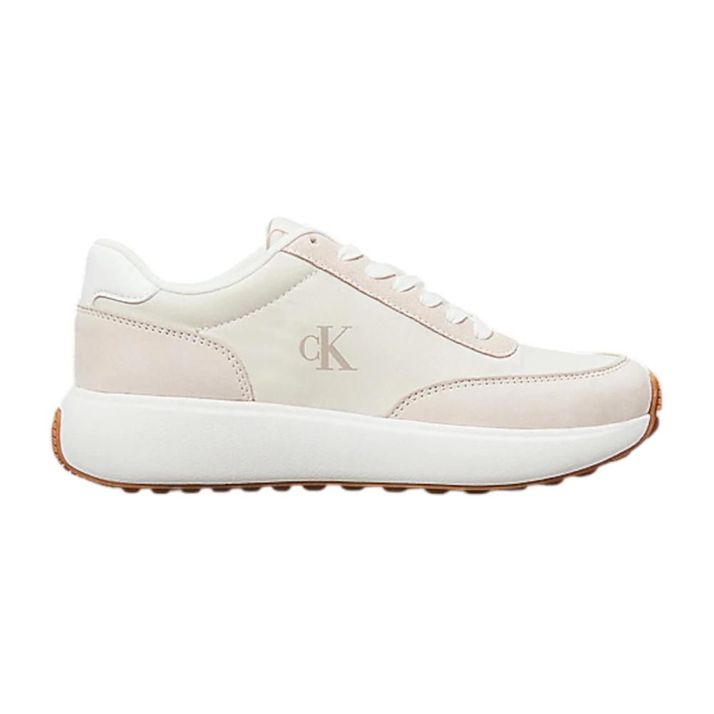 Calvin Klein Women's Beige Sneakers, 7 Uk, Athleisure Trainers With Nylon Inserts