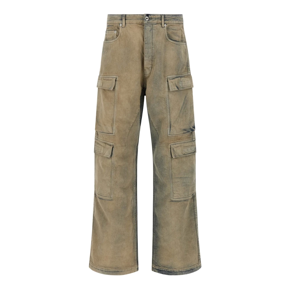Rick Owens Men's Beige Wide Jeans, W32, Double Cargo Jeans