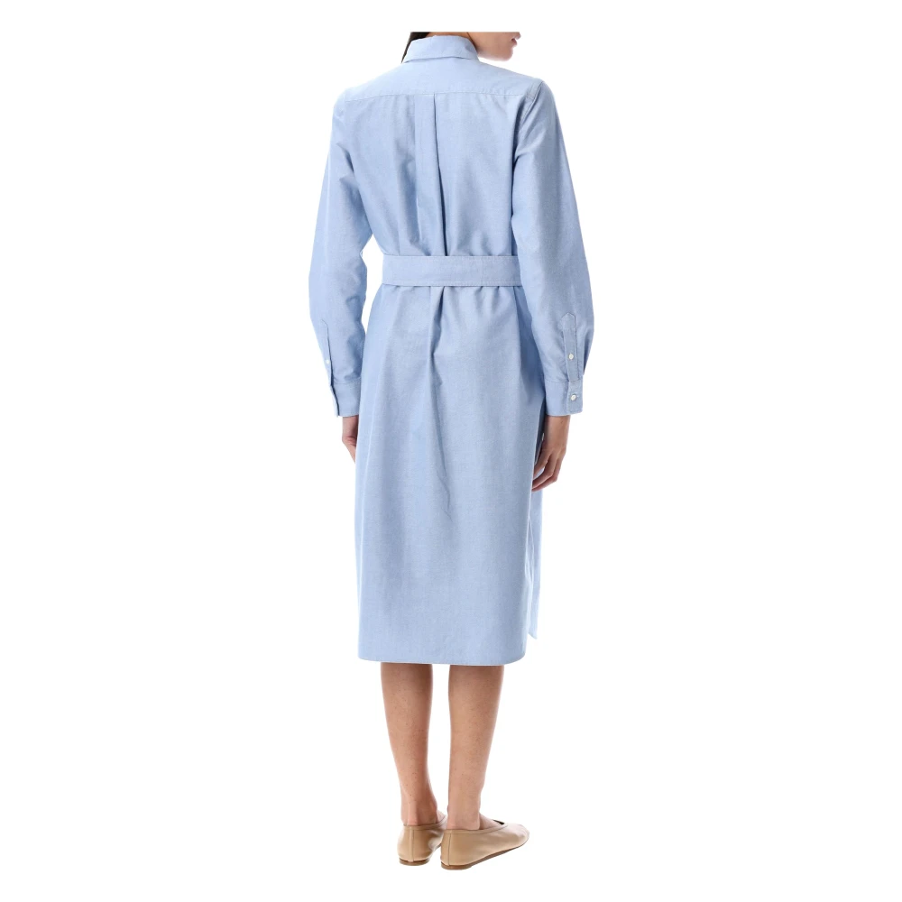 Polo Ralph Lauren Katoenen Oxford Overhemdjurk met Riem Blue Dames