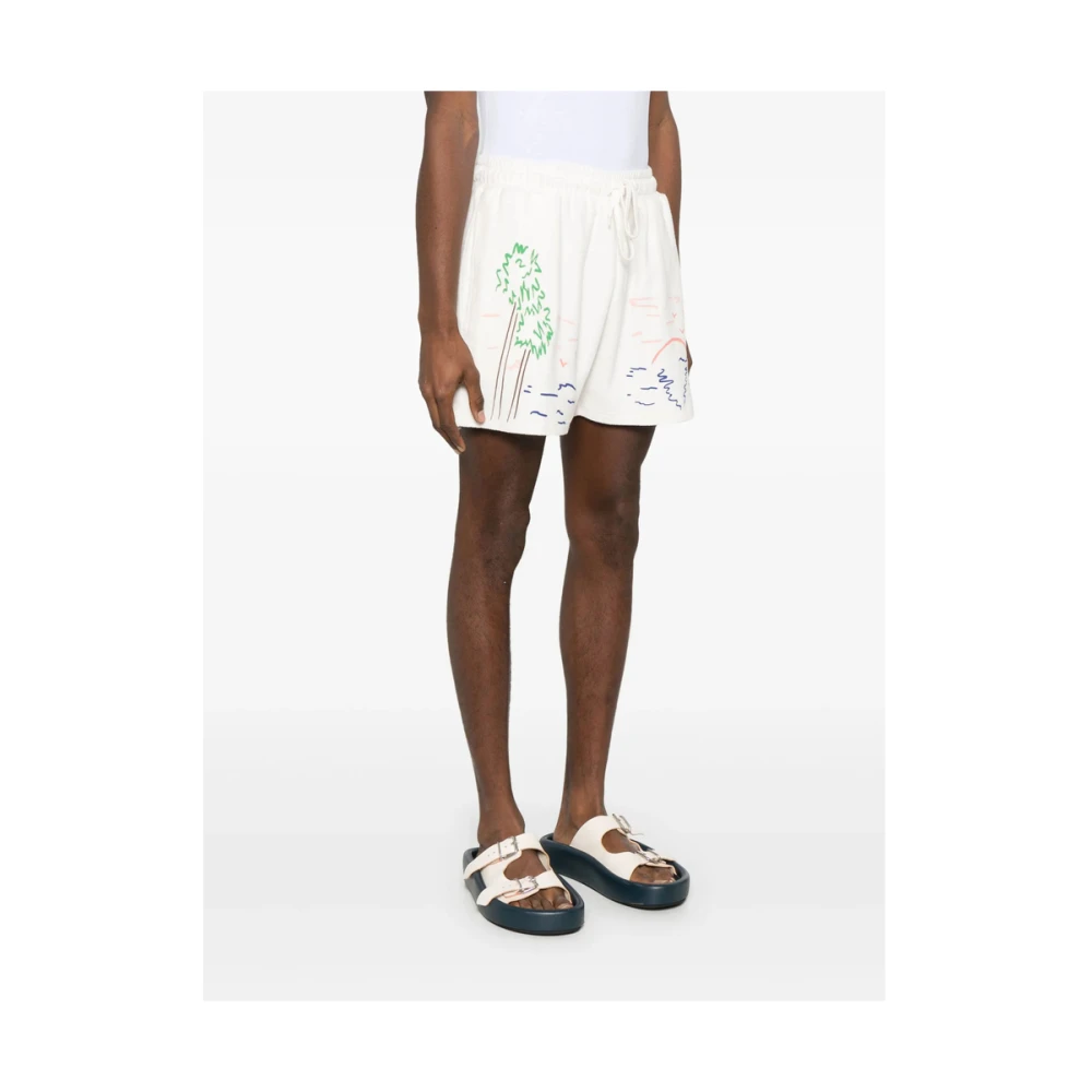 Maison Labiche Illustratie Print Elastische Taille Shorts White Heren