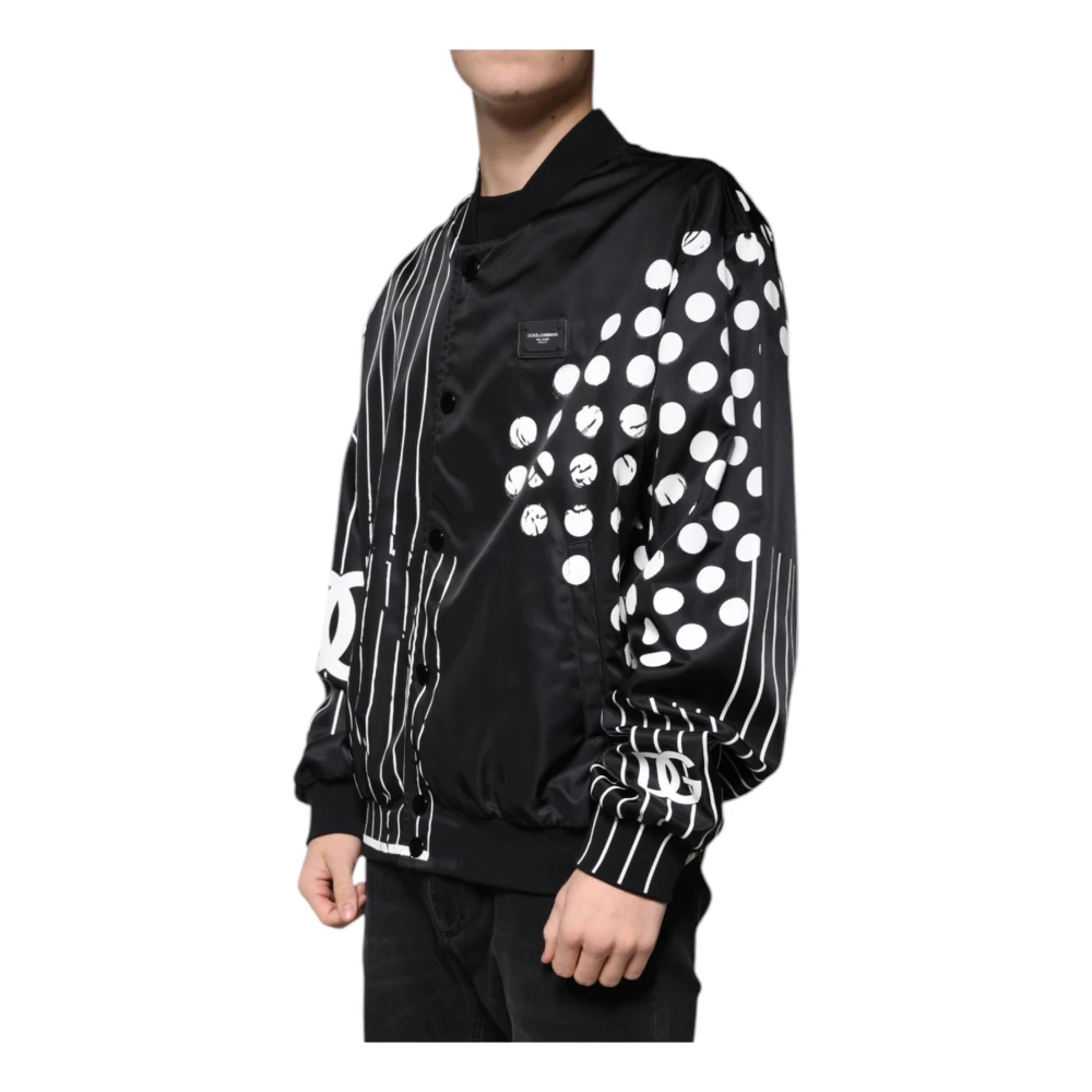 Dolce & Gabbana Gestreepte Polka Dot Bomberjack met Logo Black Heren