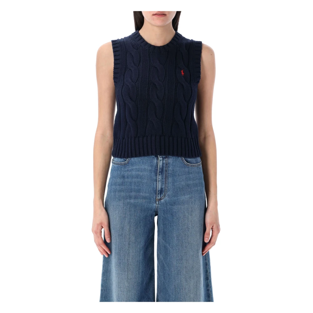 Polo Ralph Lauren Kabelgebreide Vest Blue Dames