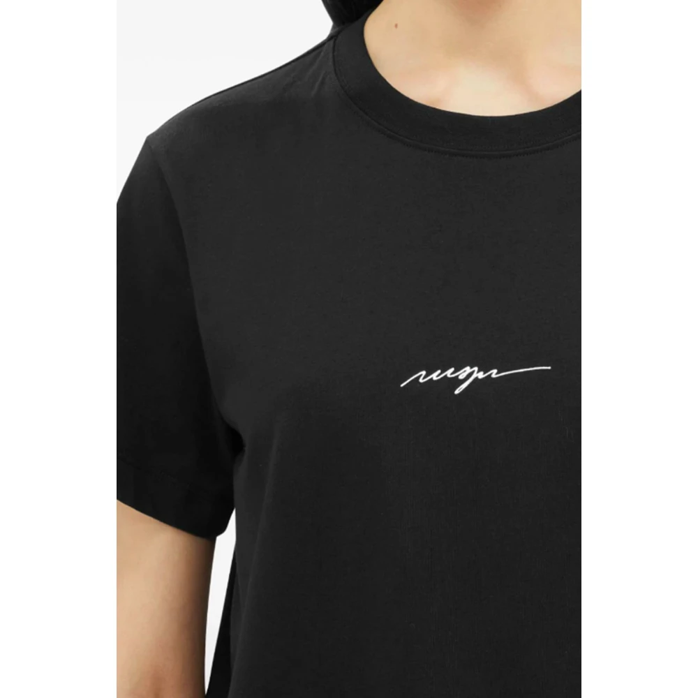 Msgm Zwart Katoen Logo Print Ronde Hals T-shirt Black Dames