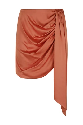 Röd Mae Draperad Satin Mini Kjol