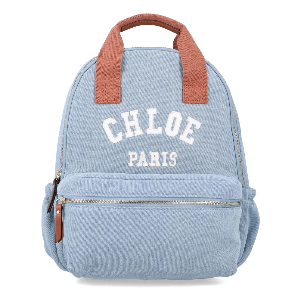 Chloé Girls Blue Logo Leather-Trimmed Denim Backpack - School Bags - One Size - Kids