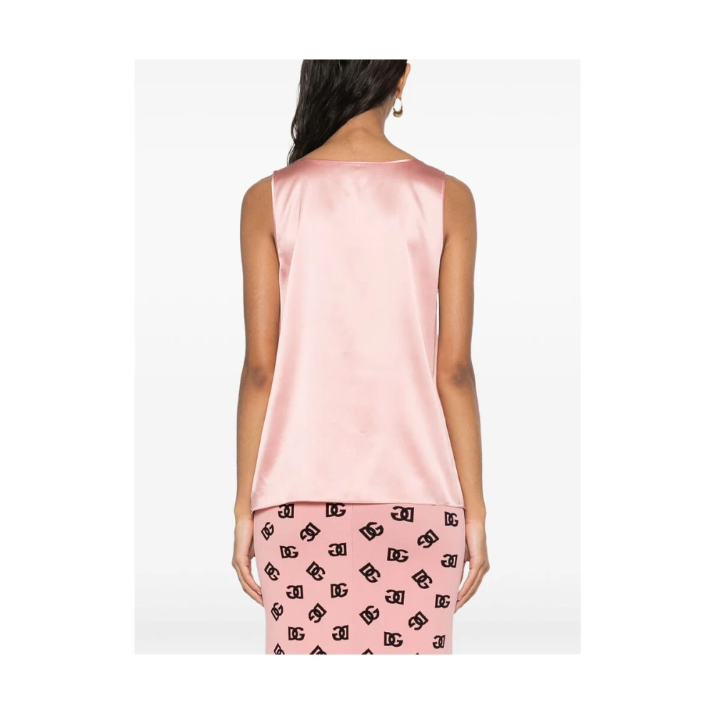 Dolce & Gabbana Zalmroze Mouwloze Top met Ronde Hals Pink Dames