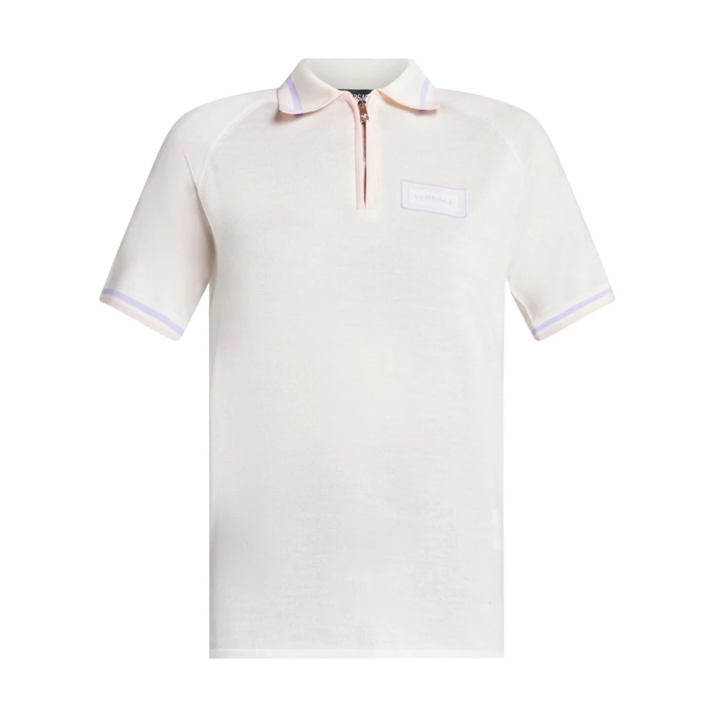 Versace Gestreept Poloshirt met Logotrim White Heren
