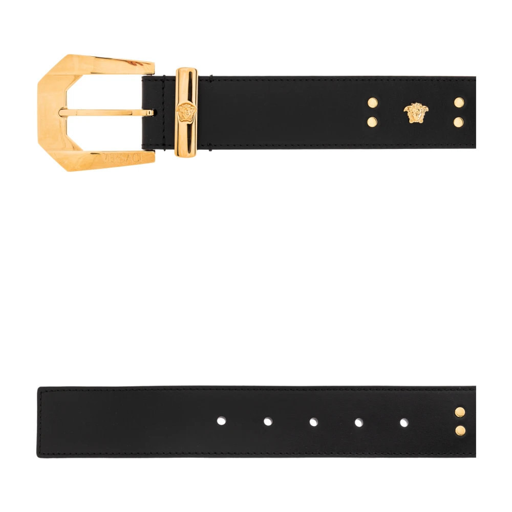 Versace Leren riem met applicaties Black Heren