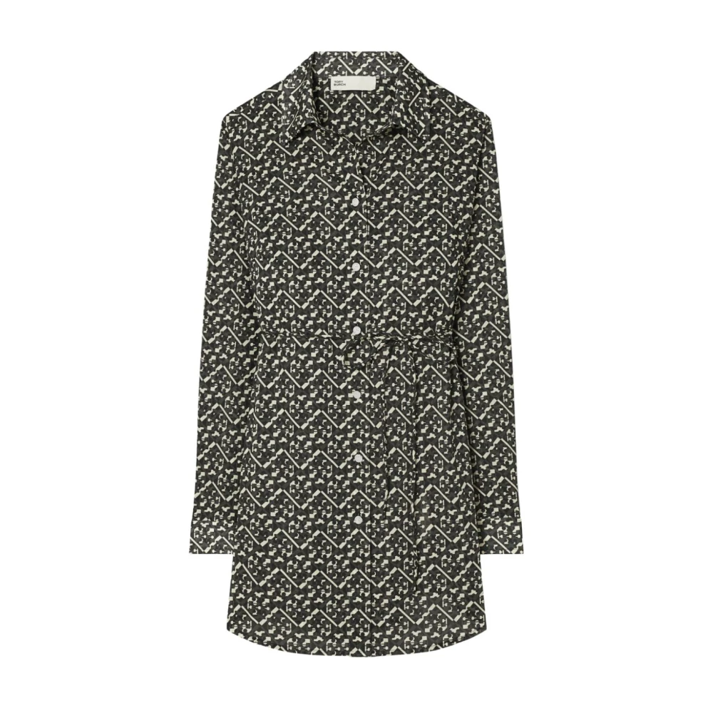 TORY BURCH Grafische Print Knoopjurk Black Dames