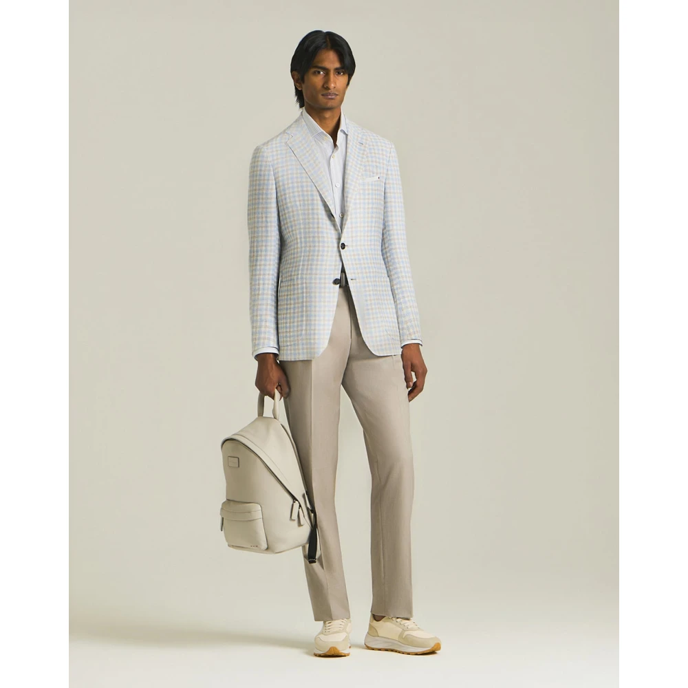 Kiton Micro Check Cashmere Blend Blazer Blue Heren