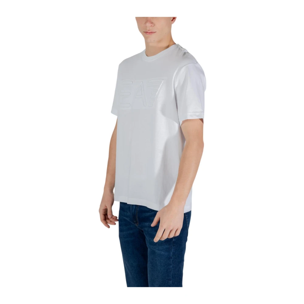 Emporio Armani EA7 Witte Katoenen T-shirt Ronde Hals Korte Mouw White Heren