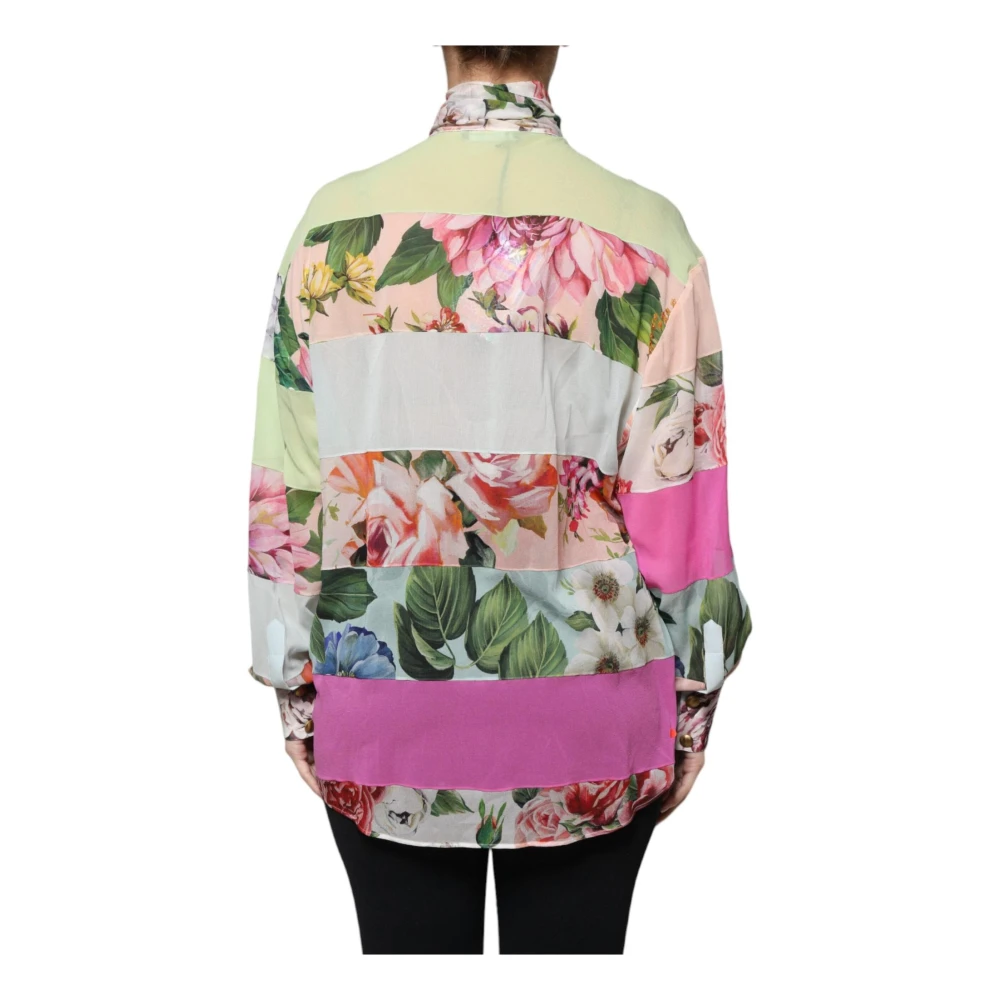 Dolce & Gabbana Bloemen Patchwork Ascot Kraag Zijden Top Multicolor Dames