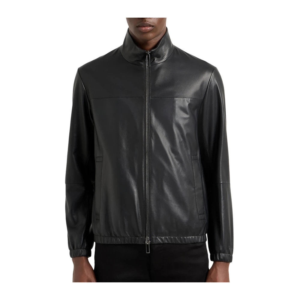 Emporio Armani Men's Black Hooded Nappa Lambskin Blouson