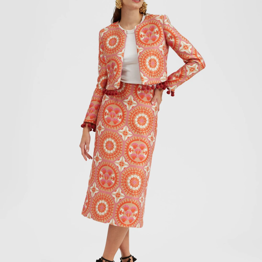 La DoubleJ Zon Jacquard Potlood Rok Orange Dames