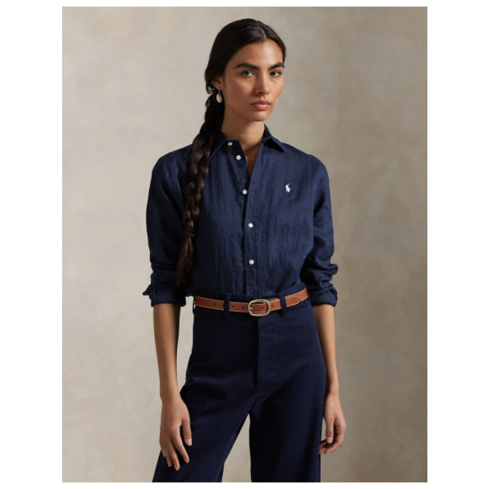 Polo Ralph Lauren Linnen overhemd met puntkraag Blue Dames