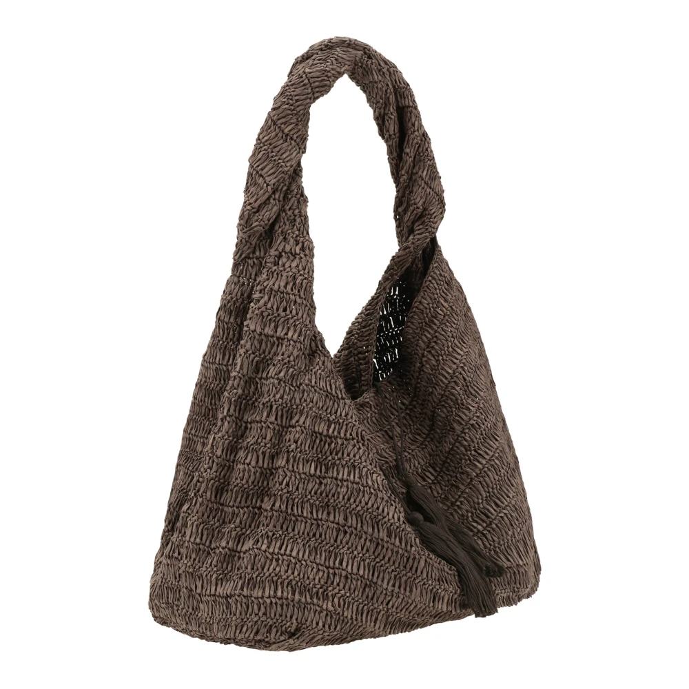 P.a.r.o.s.h. Bruine Raffia Schoudertas met Tassels Brown Dames