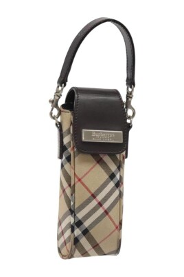 pre-owned-plaid-phone-holder-leather-trim