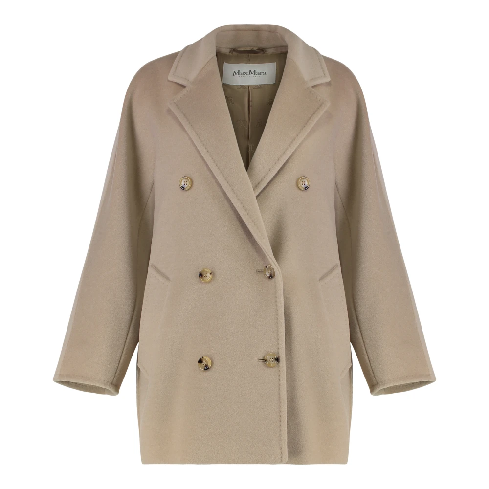 Max Mara Women's Beige Double-Breasted Wool Cashmere Coat Lapel Collar - Double-Breasted Coats - S - Coats