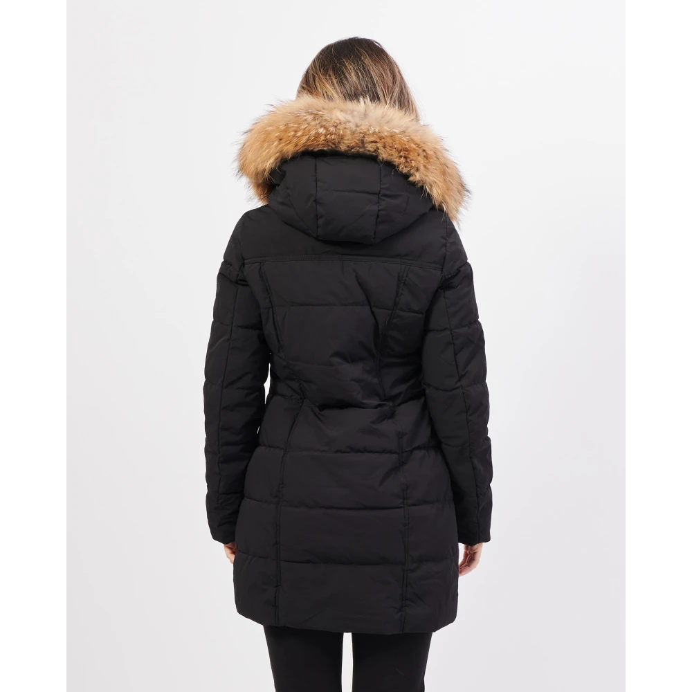 YES ZEE Lang gewatteerde capuchonjas zwart Black Dames