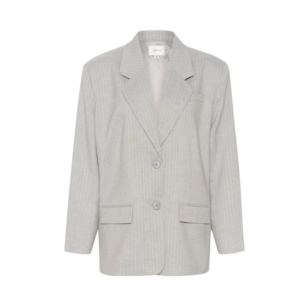 Gestuz Women's Gray Blazers, M/L, Striped Oversize Blazer