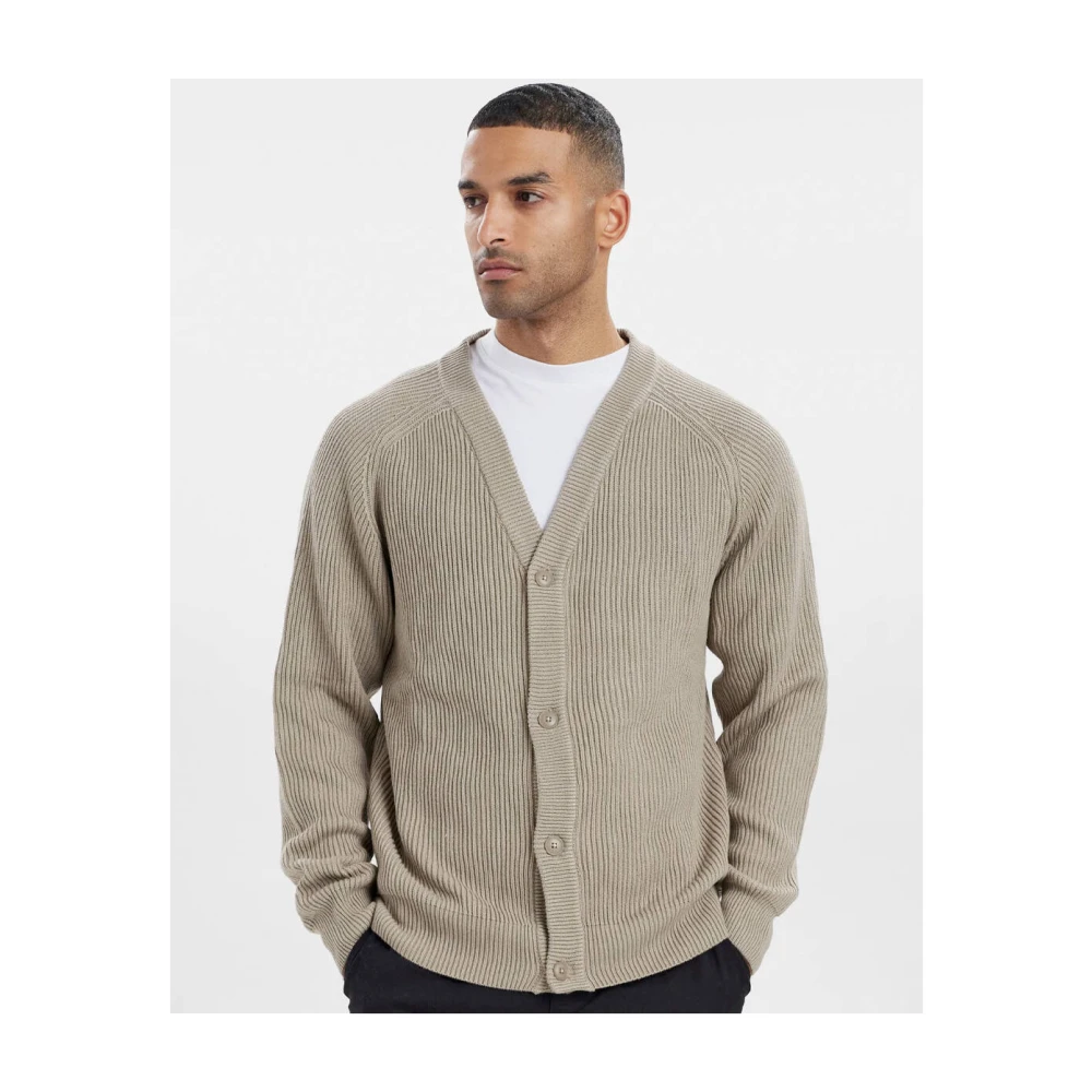 Resteröds Gebreide knoopsluiting vest Beige Heren