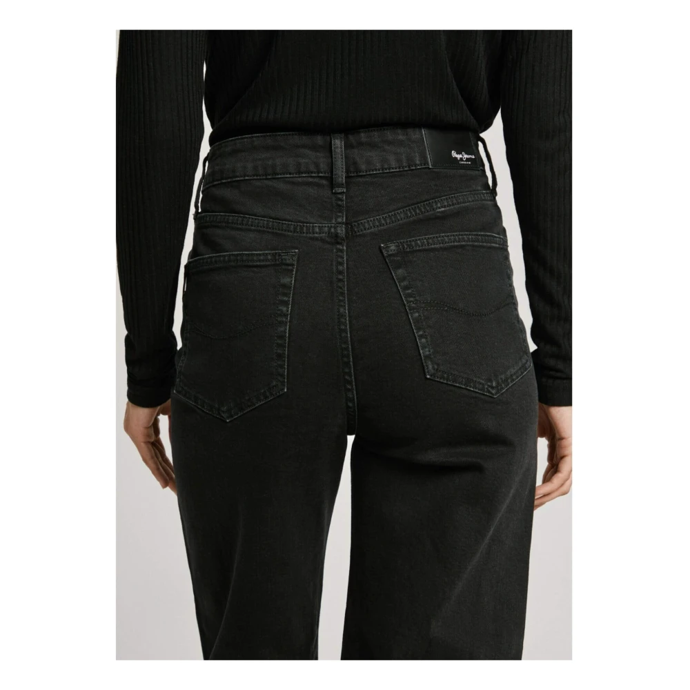 Pepe Jeans Zwarte Straight Leg High Waist Broek Black Dames