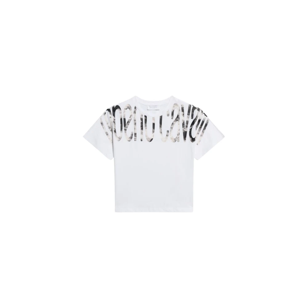 Roberto Cavalli , Kids Short Sleeve T-Shirts, Male, White, 6 Y, Cotton T-Shirt With Logo Print