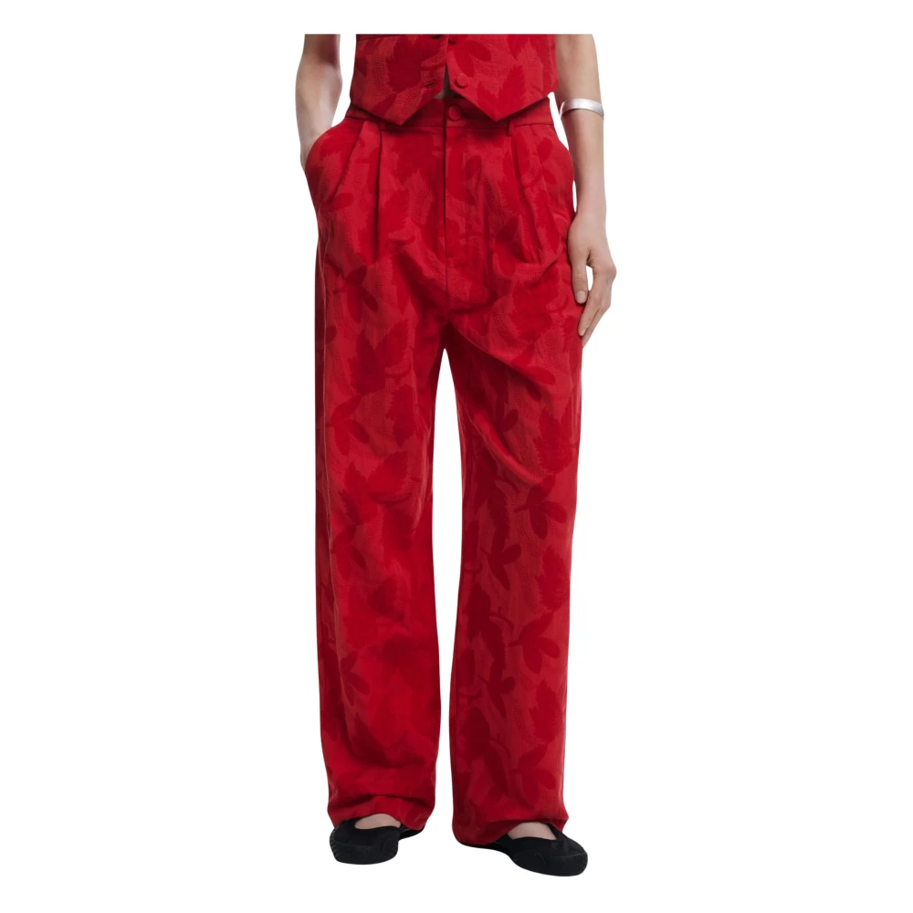 Desigual Women's Red Wide Trousers,, Button Trousers Spring/Summer Large