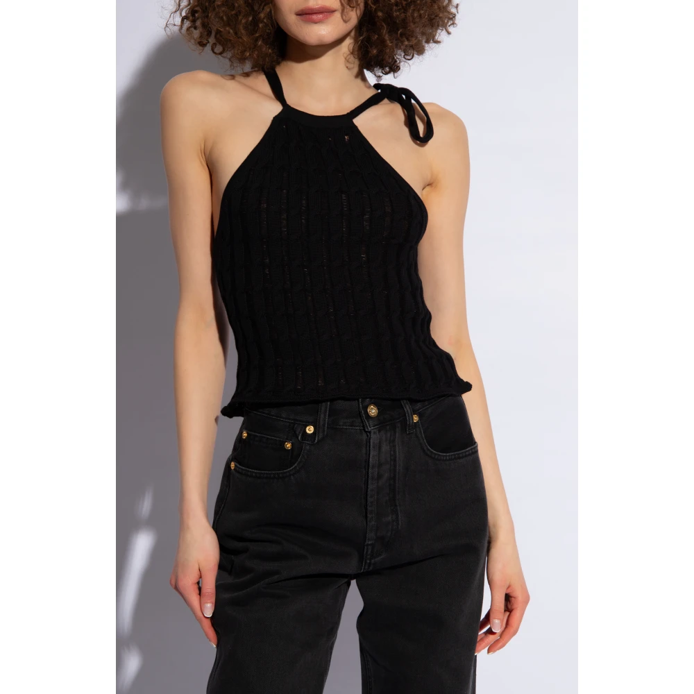 Halfboy Off-shoulder top met opengewerkt patroon Black Dames
