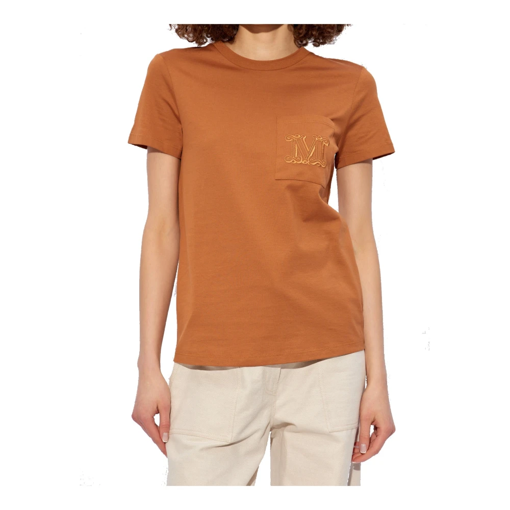 Max Mara Geborduurd Logo Katoenen T-shirt Brown Dames