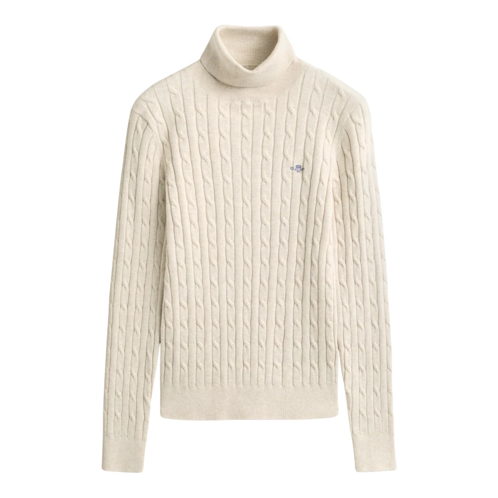 Gant , Turtlenecks, Female, Beige, M, Stretch Cotton Cable Knit Turtleneck