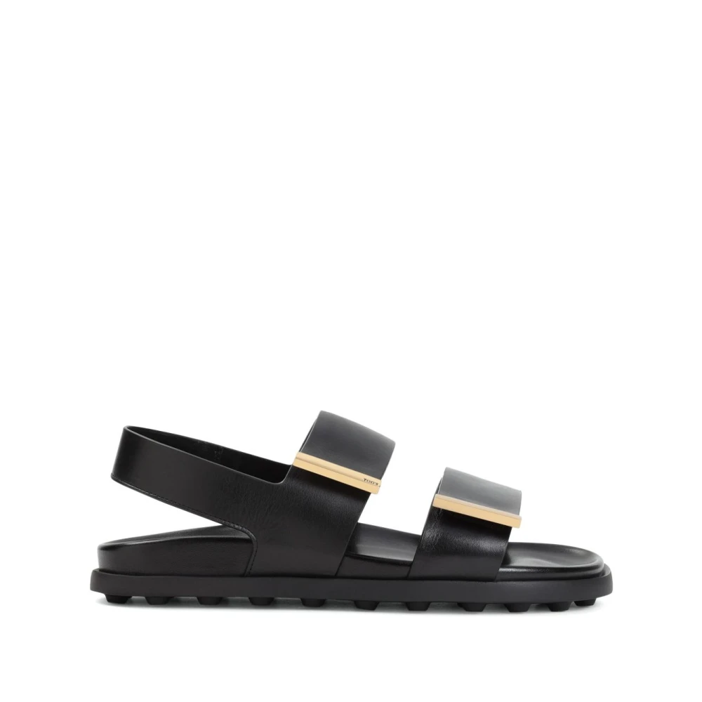 Tod's Women's Black Flat Sandals, 5 Uk, Leather Slingback Sandals