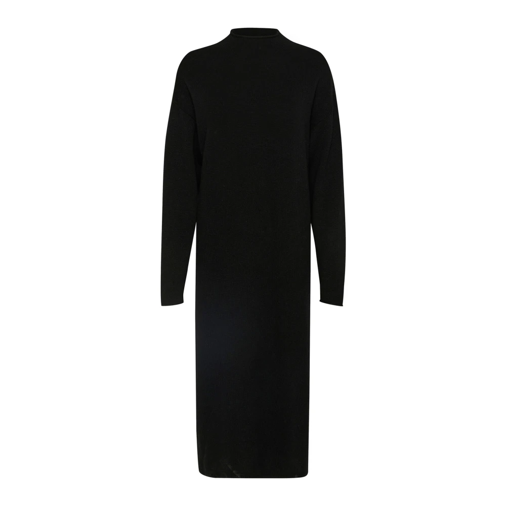Part Two Zwarte Gebreide Jurk met Split Black Dames