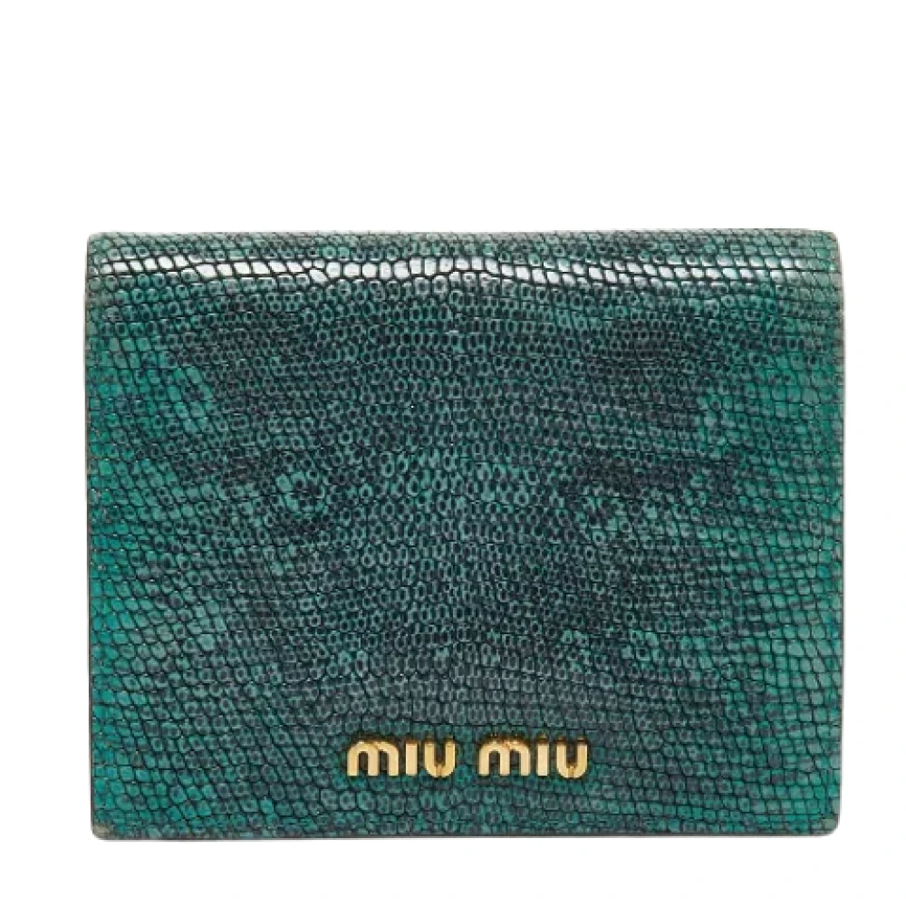 Miu Pre-owned Leather wallets Green Dames